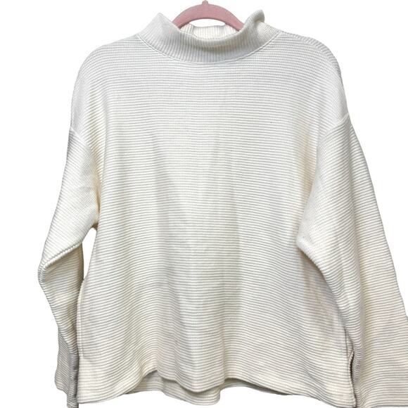 Madewell Cream Ottoman Ribbed Knit Funnel Neck Drop-Shoulder Oversize Top Size S - Picture 3 of 9